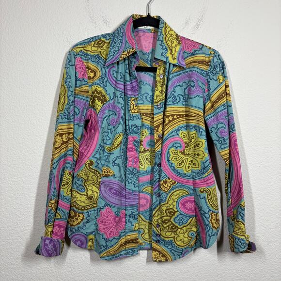 Etro Milano Womens 40/4 US Button Up Shirt Blouse Green Paisley Long Sleeves - Picture 1 of 9